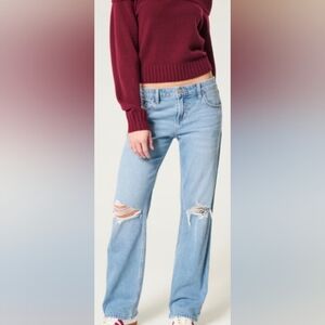 Hollister Women's Light Blue Distressed Low Rise Baggy Jeans
